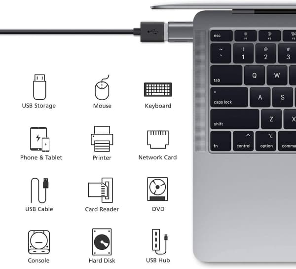 NÖRDIC USB A 3.0 OTG naaras–USB C uros -sovitin, metallinmusta