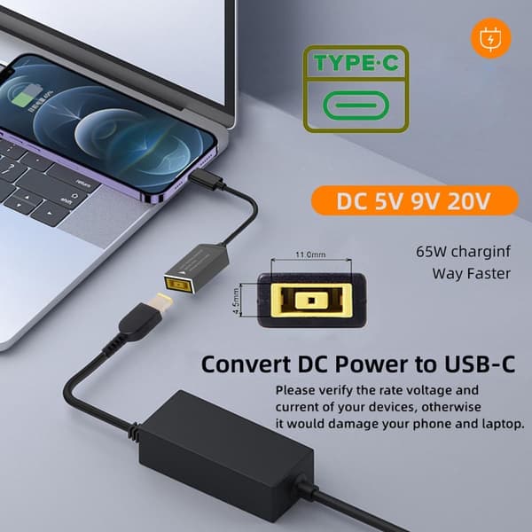 NÖRDIC Lenovo Square Yellow - USB-C-adapteri 17cm 65W