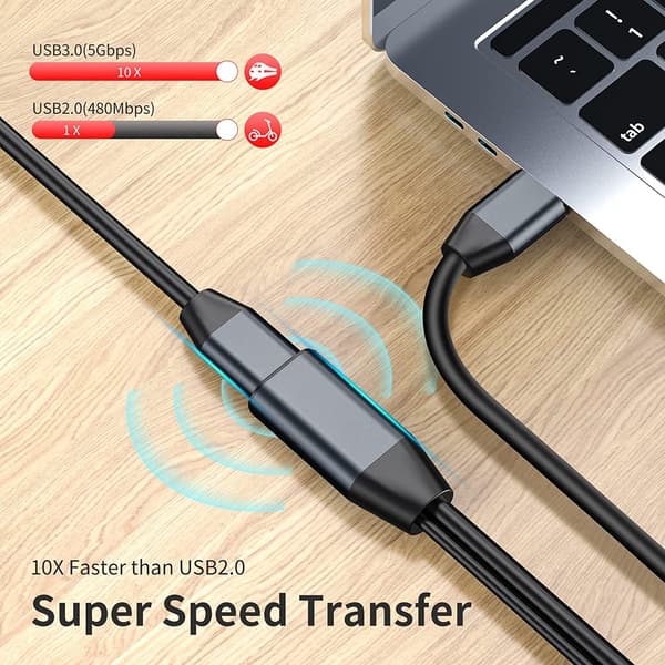 NÖRDIC Active 15m USB3.1 forlængerkabel 5Gbps USB A han til hun til Xbox, PS5, Oculus, printer, scanner, Playstation, VR USB forlængerkabel Black