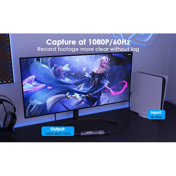 HDMI 4K 30Hz til USB3.0 adapter til videooptagelse USB-A og USB-C