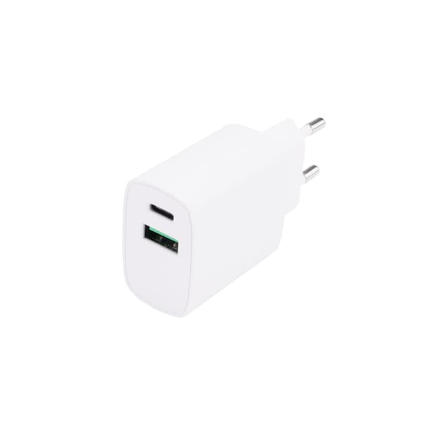 Dobbeltportslader USB-A 18W USB-C 20W PD White