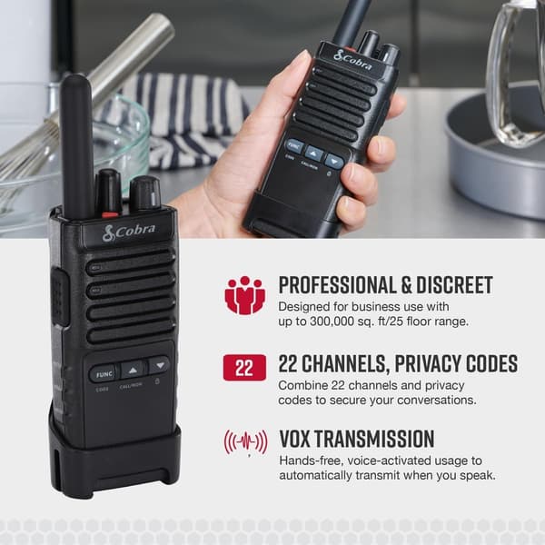 Cobra PX650 Professional Walkie Talkies 2-Pack Rechargeable PMR446 Dustproof and Splash Proof (IP54) 12km range 16 channels