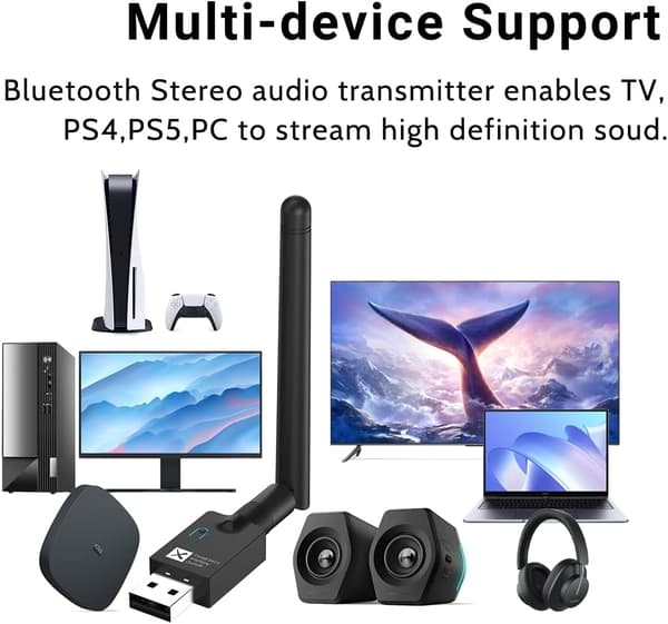 NÖRDIC USB-A Bluetooth 5.2 Qualcomm aptX adaptive  aptX LL aptX HD 24bit 96Khz ljud-adapter Svart