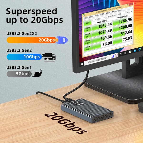 Maiwo K2022P extern kabinett för hårddiskkloning M.2 NVMe SSD USB3.2 20Gbps