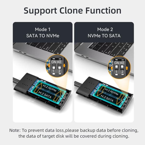 Maiwon K2022CL ulkoinen HDD-kloonikotelo M.2 SATA ja NVMe SSD USB3.2 10Gbps 1:1 HDD Clone