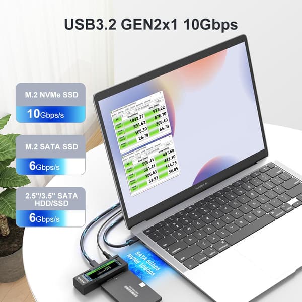 Maiwo K10635P2 USB-C adapter til NVMe/SATA M.2 SSD og 2.5"/3.5" SATA HDD USB-C 3.2 10Gbps