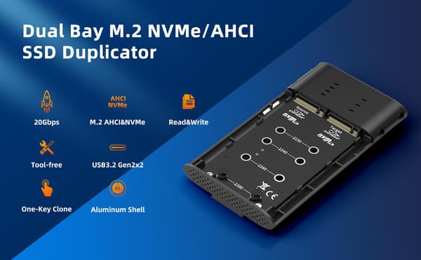 Maiwo ulkoinen kaappi kovalevyn kloonaukseen M.2 NVMe SSD USB3.2 20Gbps