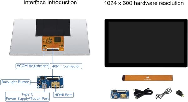 Waveshare 7-tums HDMI-skärm Pekskärm 1024 x 600 IPS-panel Stödjer Alla Versioner av Raspberry Pi Windows-skärm