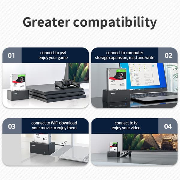 Maiwo K308 USB 3.1 GEN1 5Gbps Docking Station for 1. 2,5 / 3,5 "SATA-harddisk / SSD op til 14TB med understøttelse af UASP