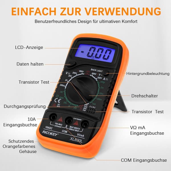 Digital multimeter til AC/DC – volt-, ampere- og ohmmåling med kontinuitetstest