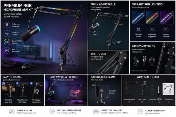 Professional RGB Dynamic Microphone  USB-C and XLR