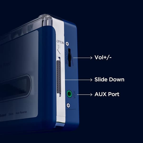 Ezcap Bluetooth-kasettisoitin, Walkman-nauhasoitin 3,5 mm:n AUX ulostulolla Blue