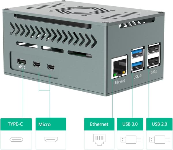 Raspberry Pi 5 Aluminum Enclosure Case With PWM Fan Heatsinks