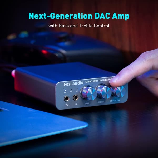 Fosi Audio K5PRO Gaming mini DAC-forstærker til PS5/PC/MAC, USB-C/Optisk/Koaksial til 3,5 mm/RCA Black