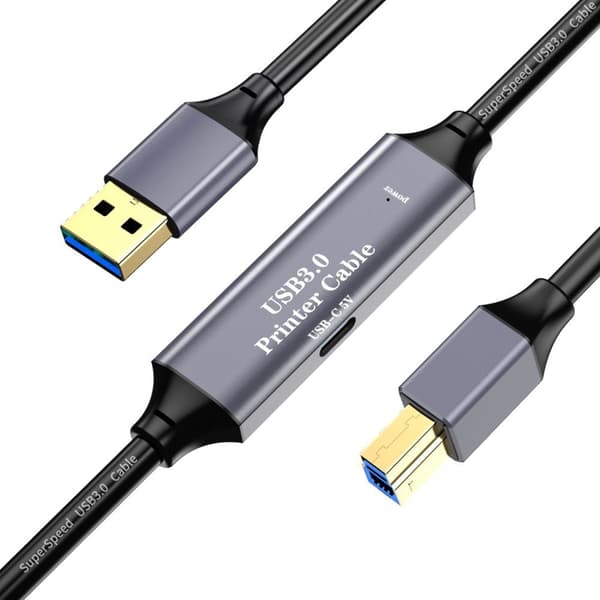 NÖRDIC USB 3.0 Aktiv Printerkabel - 5m USB A til USB B 3.0 Kompatibel med printer, konferencerkamera, dockingstation, harddisk og mere