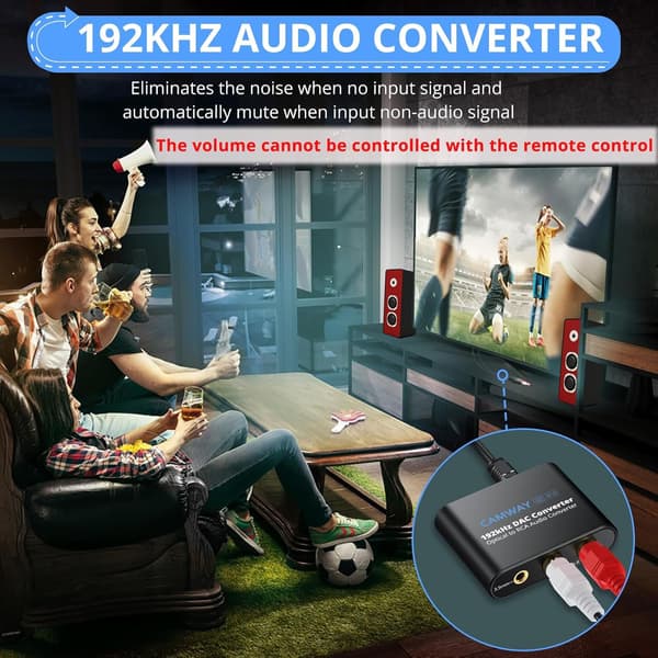 Digital til analog lydomformer, 192kHz optisk til RCA, optisk til 3,5 mm DAC, SPDIF/Toslink