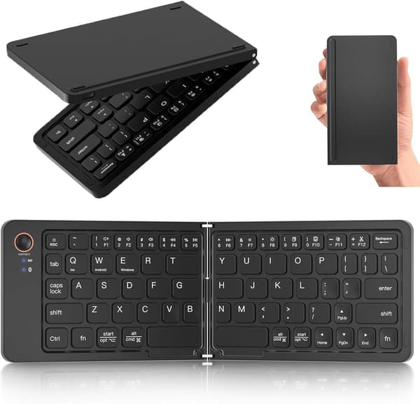 NÖRDIC Foldbart Slim Bluetooth-tastatur i lommestørrelse, kompatibelt med iOS, Android og Windows, til smartphone, tablet, iPad, iPhone og laptop, US-