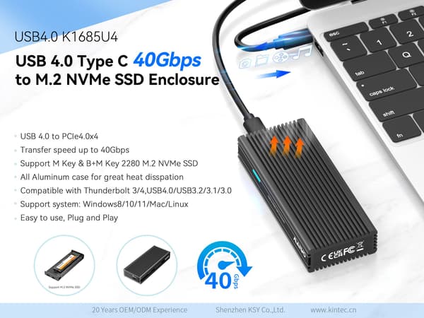 USB4.0 40Gbps til NVMe SSD kabinet