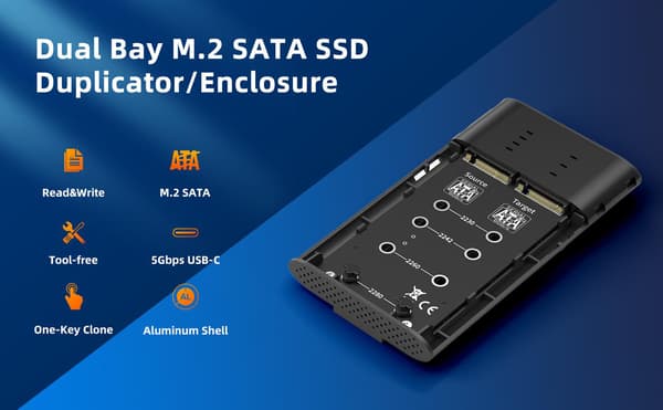 Maiwo K2022S eksternt kabinet til harddiskkloning M.2 SATA SSD USB3.2 5Gbps 1:1