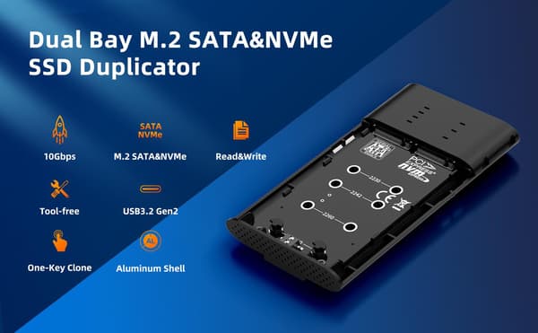 Maiwon K2022CL ulkoinen HDD-kloonikotelo M.2 SATA ja NVMe SSD USB3.2 10Gbps 1:1 HDD Clone