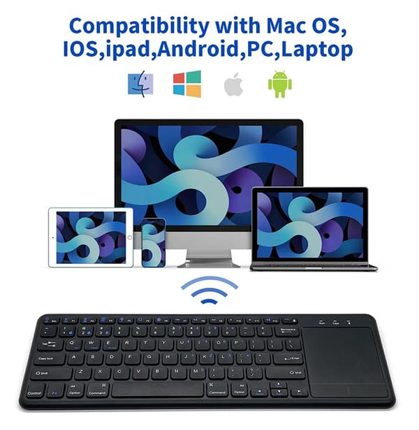 NÖRDIC trådløst 2.4G tastatur med touchpad 78 taster iOS Android Windows arabisk layout