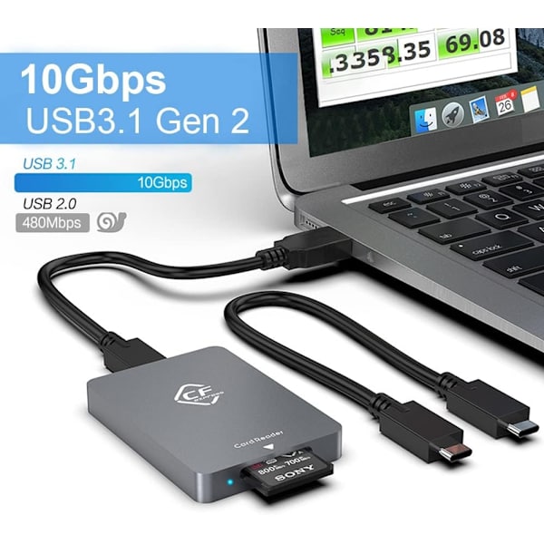 NÖRDIC USB-A&USB-C 3.2 10 Gbps kortlæser CFexpress A Silver