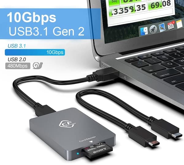 NÖRDIC USB-A&USB-C 3.2 10Gbps kortinlukija CFexpress A Silver