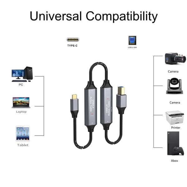 NÖRDIC USB 3.0-kabel USB-C til USB-B 5Gbps 5m USB-printerkabel