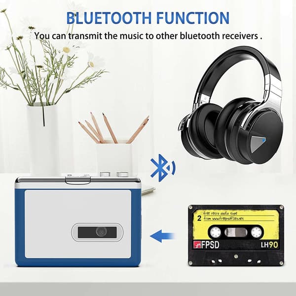 Ezcap Bluetooth-kasettisoitin, Walkman-nauhasoitin 3,5 mm:n AUX ulostulolla Blue