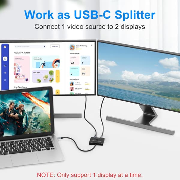 NÖRDIC USB-C 2 til 1 switch & 1 til 2 splitter, 8K/60Hz 4K/144Hz 100WPD 10Gbps Data+Video+PD Black