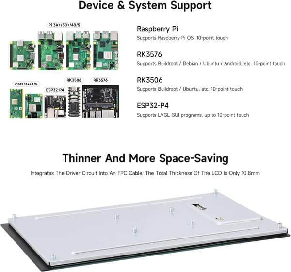 Waveshare 10,1" DSI Touchskærm, 800 x 1280, IPS-panel, Optical Bonding hærdet glas, til Raspberry Pi/RK3576/RK3506/ESP32-P4