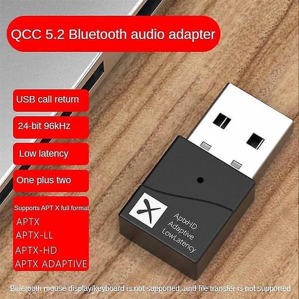NÖRDIC USB-A Bluetooth 5.2-adapter med Qualcomm-chip og aptX LL aptX Adaptive Black
