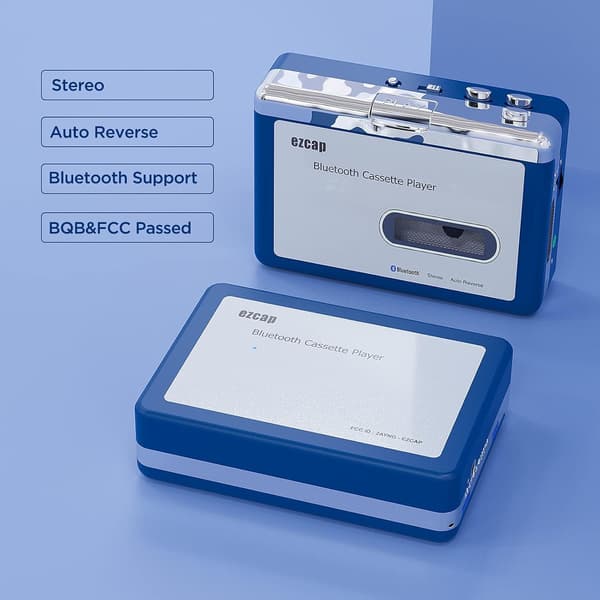 Ezcap Bluetooth-kasettisoitin, Walkman-nauhasoitin 3,5 mm:n AUX ulostulolla Blue