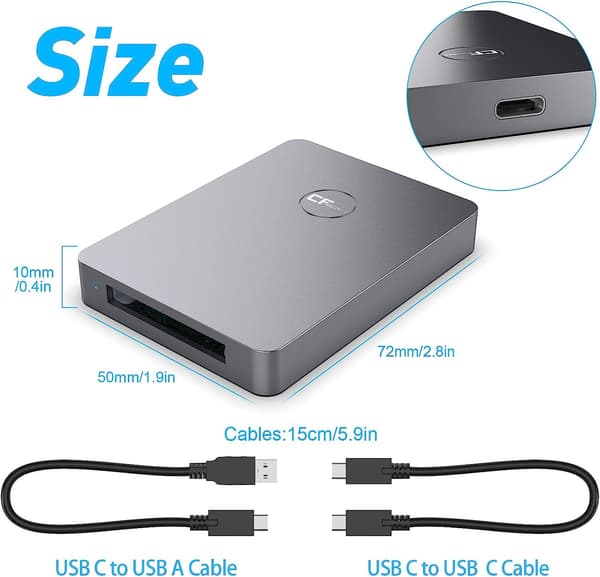 NÖRDIC USB-A&USB-C 3.2 10Gbps kortinlukija CFexpress A Silver