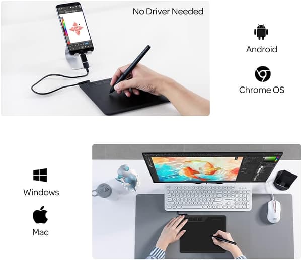 Digitalt Ritbord 16,5x10cm med penna Windows Mac Android Chrome