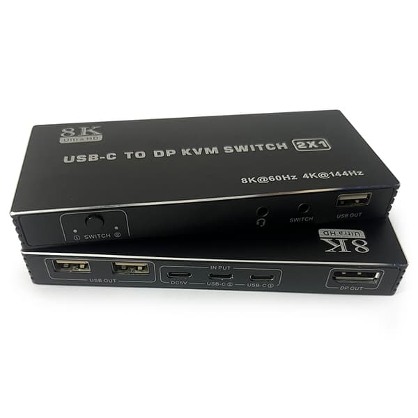 NÖRDIC USB-C KVM-switch 2 til 1 DP 8K60Hz 4K144Hz 3xUSB 1x3.5mm