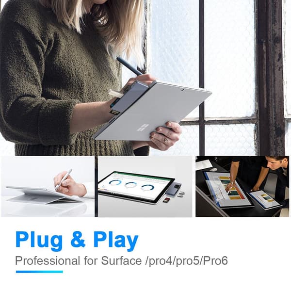 NÖRDIC USB dockningstation för MicroSoft Surface Pro 1xHDMI4k30Hz 2xUSB-A 5Gbps 1xRJ45 LAN och 1xTF och 1xSD Silver