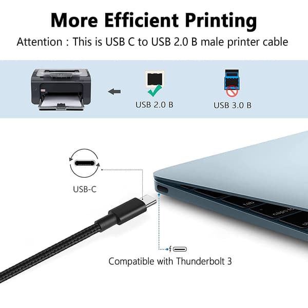 NÖRDIC USB-C 2.0 till USB 2.0 B datakabel 3m USB skrivarkabel