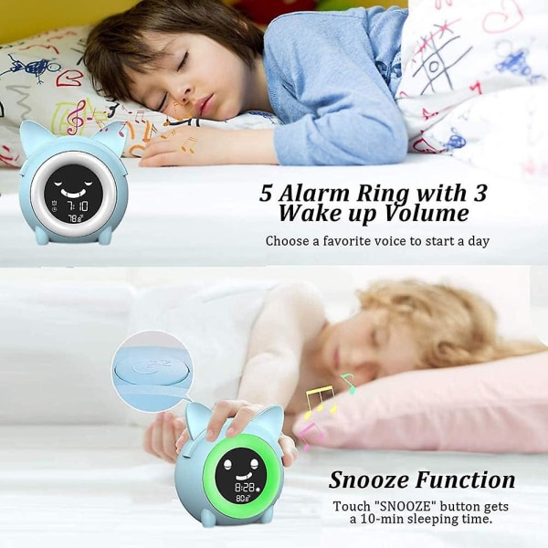 Barnväckarklocka LCD Digital Wake Up Clock Sleep Trainer med 5 färger nattljus och timer för barn sömntrainer, Kids Wake Up Ligh null none