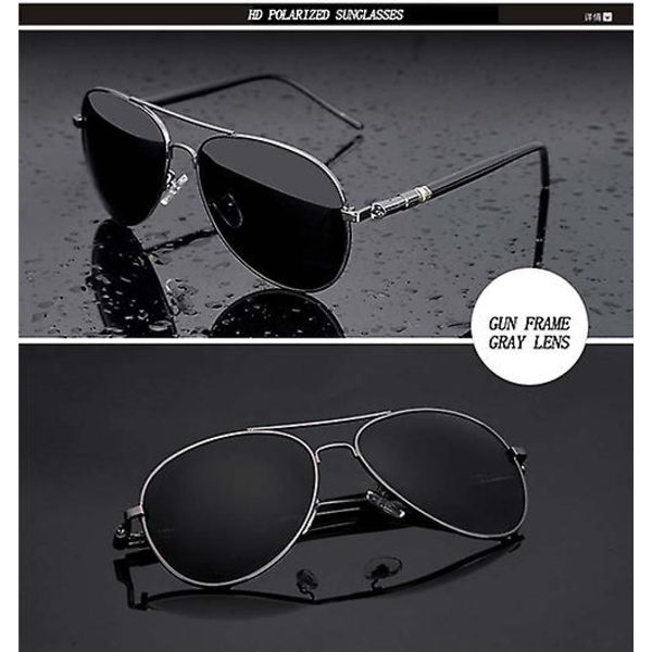 Aviation Metallbåge Kvalitet Överdimensionerad fjäderben Legering Herr Solglasögon Polariserad Brand Design Pilot Man Solglasögon Körning Gun Frame Grey Lens Other