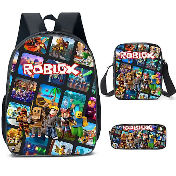 3PC-SET 3D-utskrift Roblox-spel som omger Primär- och gymnasieelever Ryggsäck Satchel Pen Väska Anime Cartoon Mochila 3PC--02