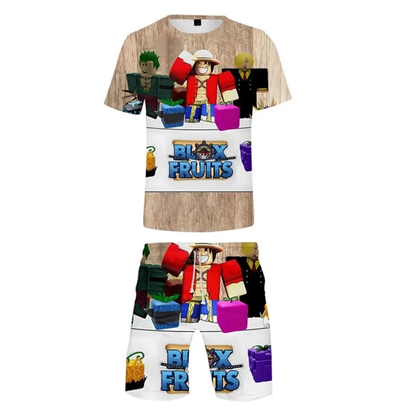 3D Game Blox Fruits Kortärmad T-shirt Shorts Tvådelad kostym Barnkläder Födelsedagspresent för barn A 160CM