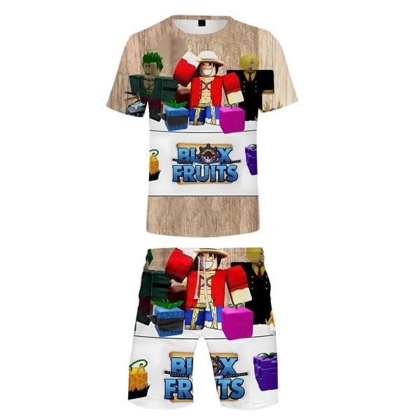 3D Game Blox Fruits Kortärmad T-shirt Shorts Tvådelad kostym Barnkläder Födelsedagspresent för barn B 160CM