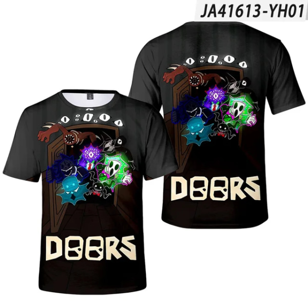 3D Nya Dörrar Roblox Figur Escape The Door Kortärmad Digitaltryck T-shirt Barnleksaker Presenter Sommar Barnkläder K12 120CM