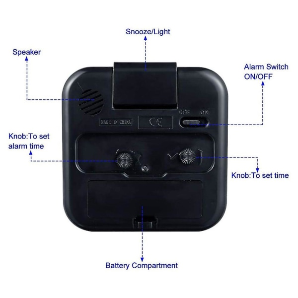 Liten batteridriven analog väckarklocka Tyst, ej tickande Vit black