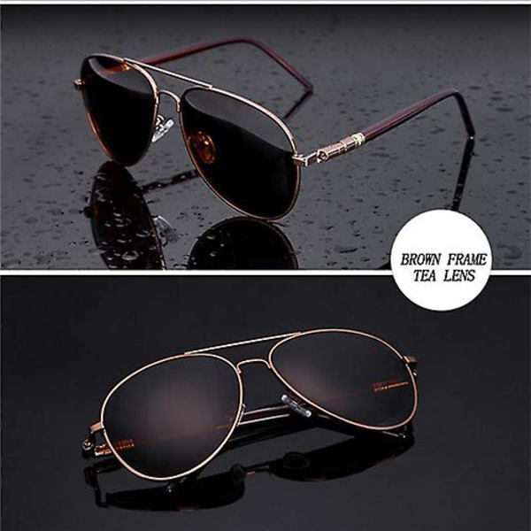 Aviation Metallbåge Kvalitet Överdimensionerad fjäderben Legering Herr Solglasögon Polariserad Brand Design Pilot Man Solglasögon Körning Brown Frame Tea Other