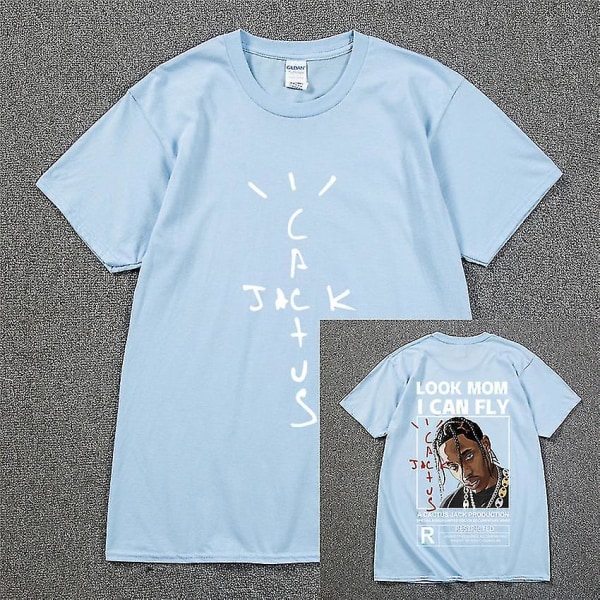 Mode Hip Hop Herr Tshirt Tour Kortärmad Cactus Jack Print Kanye West Basic Par Lös Kortärmad T-shirt Light Blue  2 M