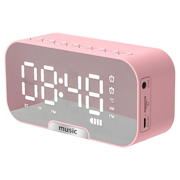 Trådlös Bluetooth högtalare Spegelklocka Miniväckarklocka Vit pink