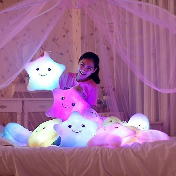 Glödande Twinkle Led Light Stars Kudde Plysch Fylld Söt Star Chart Toy Multicolour