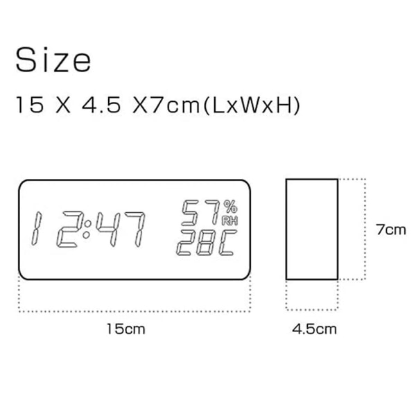 Digital träväckarklocka, med 3 larminställningar, elektronisk LED-tidsvisning, 3 nivåers ljusstyrka och temperatur, bra för sovrum, säng- Black wood green font Rectangle